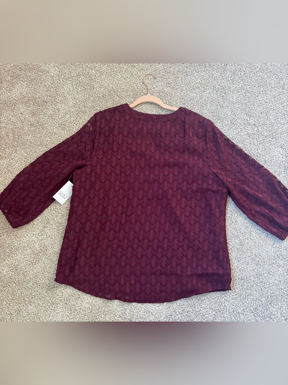 Croft & Barrow  Burgundy Plum Lace V-Neck Blouse - Picture 4 of 6